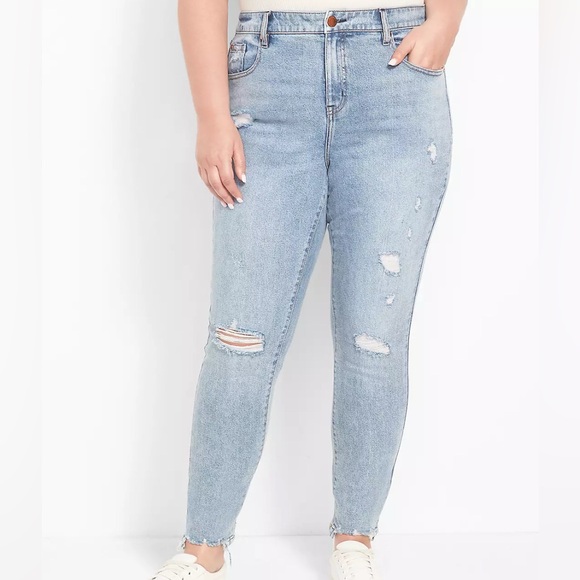 Lane Bryant Denim - Lane Bryant Women's Distressed Skinny Jeans Size 16 Blue Stretch Denim Mid Rise